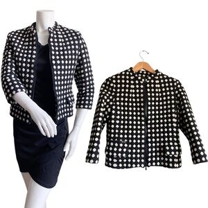 Vintage Wool Polka Dot Black White Women's Blazer Cropped 3/4 Sleeve Retro Y2K 8